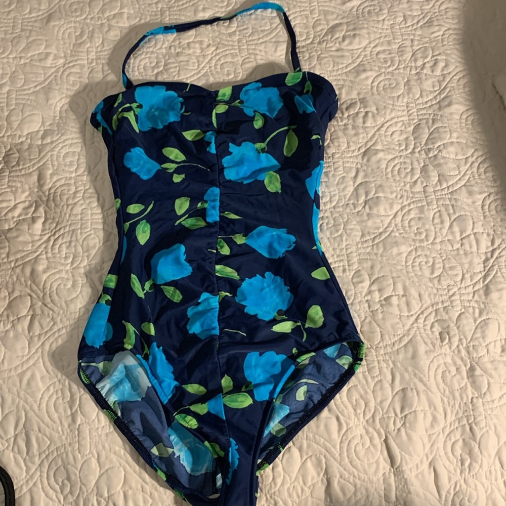Talbots blue floral one piece swimsuit size 10L